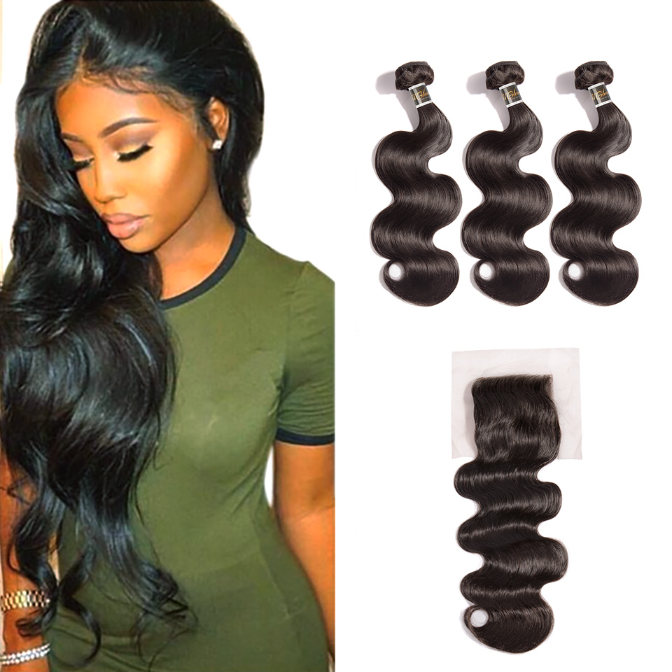 Virgin Body Wave Hair Bundles With 4x4 Lace Closure With Bundles